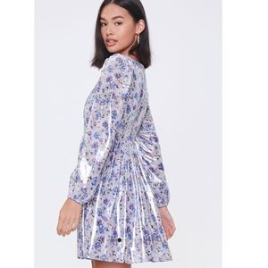 Women’s Metallic Lilac Floral Long Sleeve Dress Medium NWT